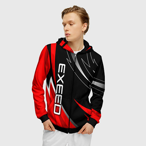 Мужская толстовка на молнии Exeed - red uniform / 3D-Черный – фото 3