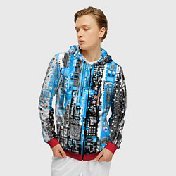Толстовка 3D на молнии мужская Киберпанк паттерн синий, цвет: 3D-красный — фото 2