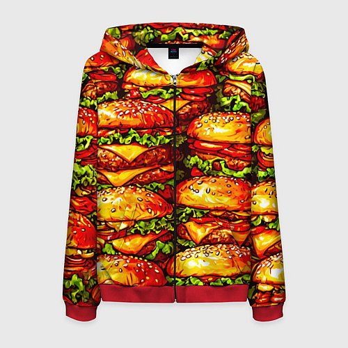 Мужская толстовка на молнии Бургеры / 3D-Красный – фото 1