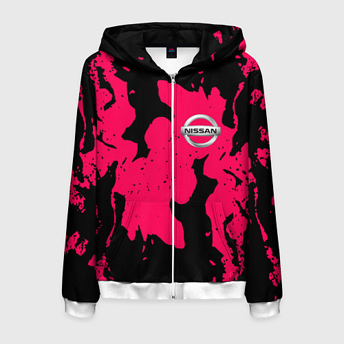 Мужская толстовка на молнии Nissan fire pink / 3D-Белый – фото 1