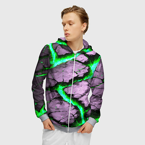 Мужская толстовка на молнии Треснувший камень зелёный / 3D-Меланж – фото 3
