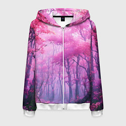 Толстовка 3D на молнии мужская Розовый лес, цвет: 3D-белый