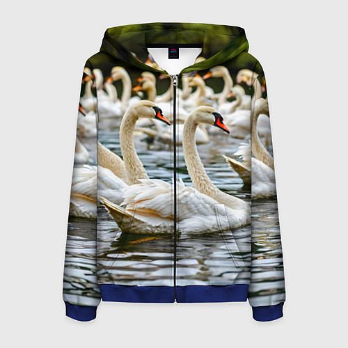 Мужская толстовка на молнии Белые лебеди на пруду / 3D-Синий – фото 1
