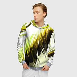 Толстовка 3D на молнии мужская Чёрно-жёлтые острые полосы на белом фоне, цвет: 3D-меланж — фото 2