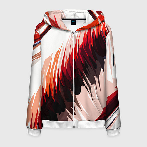 Мужская толстовка на молнии Чёрно-красные острые полосы на белом фоне / 3D-Белый – фото 1