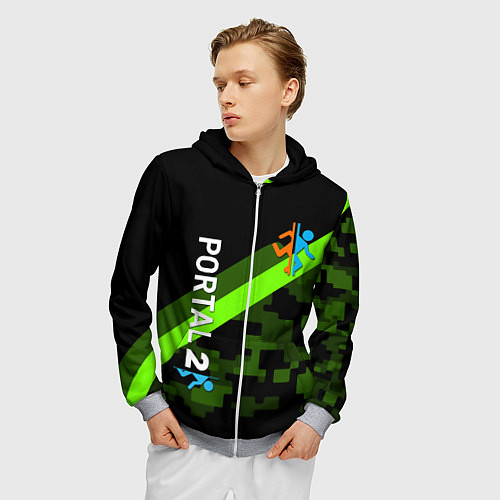 Мужская толстовка на молнии Portal camo steel geometry / 3D-Меланж – фото 3