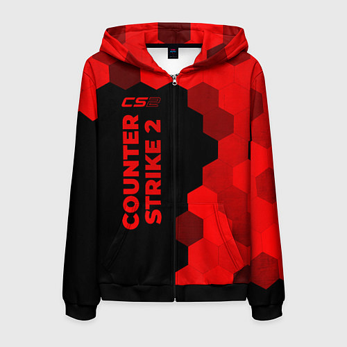 Мужская толстовка на молнии Counter Strike 2 - red gradient по-вертикали / 3D-Черный – фото 1