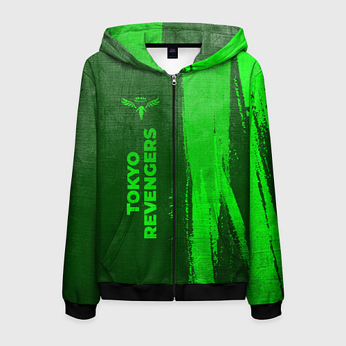 Мужская толстовка на молнии Tokyo Revengers - green gradient по-вертикали / 3D-Черный – фото 1