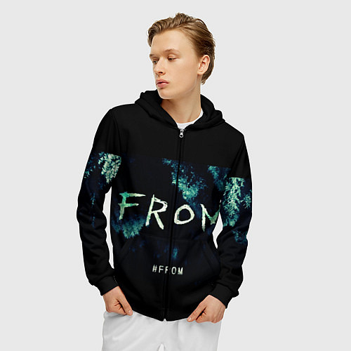 Мужская толстовка на молнии Извне на фоне леса / 3D-Черный – фото 3