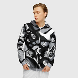 Толстовка 3D на молнии мужская Чёрно-серая абстракция, цвет: 3D-меланж — фото 2