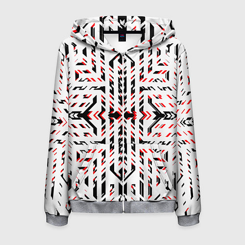 Мужская толстовка на молнии Чёрно-красные диагональные полосы на белом фоне / 3D-Меланж – фото 1