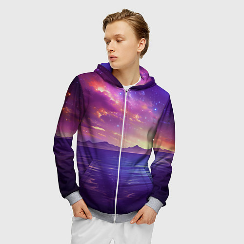 Мужская толстовка на молнии Волшебная галактика / 3D-Меланж – фото 3