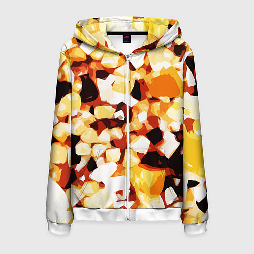 Мужская толстовка на молнии Жёлто-белая абстракция на чёрном фоне / 3D-Белый – фото 1
