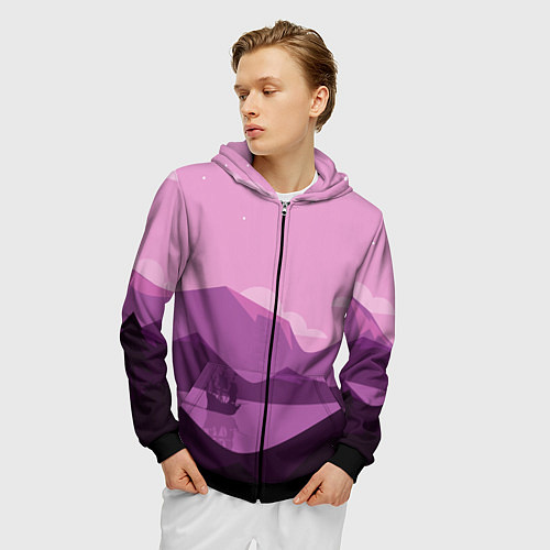 Мужская толстовка на молнии Горное озеро / 3D-Черный – фото 3