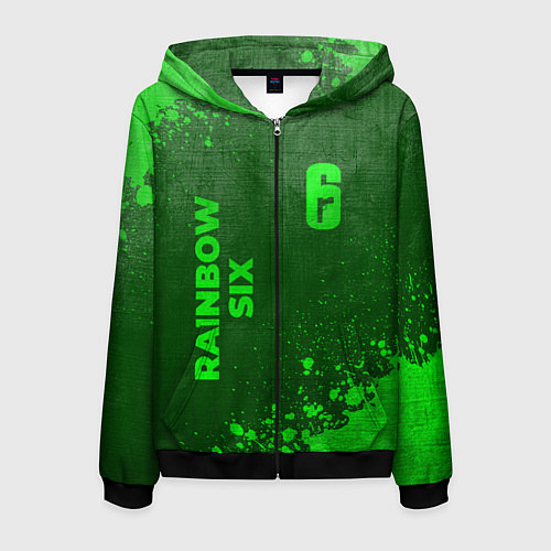 Мужская толстовка на молнии Rainbow Six - green gradient вертикально / 3D-Черный – фото 1