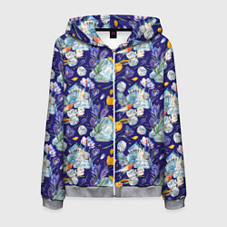 Толстовка 3D на молнии мужская Крокусы и зяблик во льдах, цвет: 3D-меланж