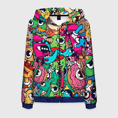 Мужская толстовка на молнии Color doodle monsters / 3D-Синий – фото 1