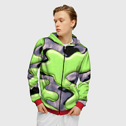 Толстовка 3D на молнии мужская Зеленый объемный камуфляж, цвет: 3D-красный — фото 2