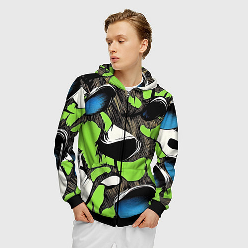 Мужская толстовка на молнии Объемный камуфляж из слоев / 3D-Черный – фото 3