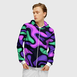 Толстовка 3D на молнии мужская Разноцветный эмоциональный камуфлляж, цвет: 3D-белый — фото 2