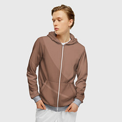 Толстовка 3D на молнии мужская Мокко Мусс однотонный с полосой, цвет: 3D-меланж — фото 2