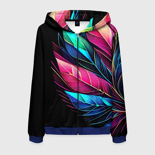 Мужская толстовка на молнии Букет из цветных перьев - неон / 3D-Синий – фото 1