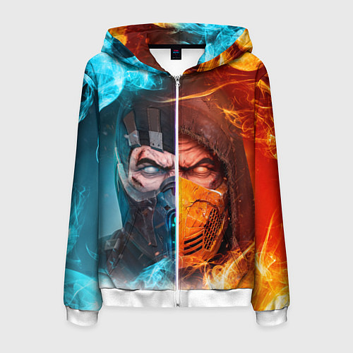 Мужская толстовка на молнии Mortal Kombat - Саб-зиро и Скорпион / 3D-Белый – фото 1