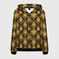 Толстовка 3D на молнии мужская Тайский золотой орнамент, цвет: 3D-черный