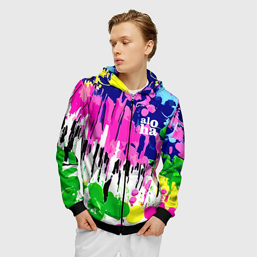 Мужская толстовка на молнии Colorful abstraction - aloha / 3D-Черный – фото 3