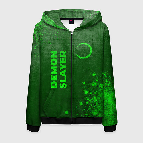 Мужская толстовка на молнии Demon Slayer - green gradient вертикально / 3D-Черный – фото 1