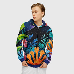 Толстовка 3D на молнии мужская Космические кораллы, цвет: 3D-синий — фото 2
