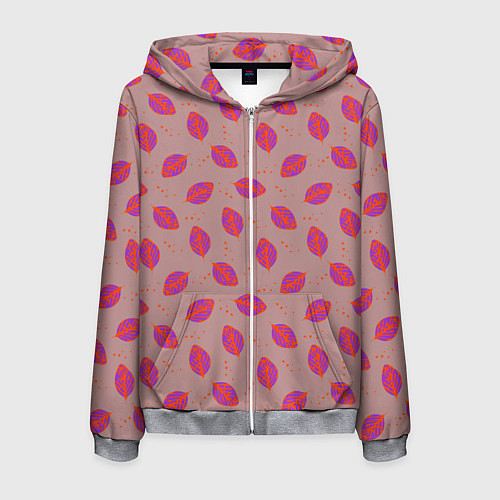 Мужская толстовка на молнии Узор из пурпурных листьев / 3D-Меланж – фото 1