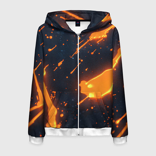 Мужская толстовка на молнии Оранжевая краска в движении / 3D-Белый – фото 1