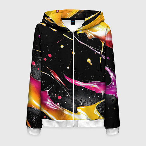 Мужская толстовка на молнии Мазки краски на черном / 3D-Белый – фото 1