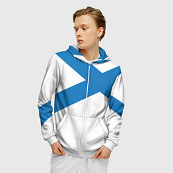 Толстовка 3D на молнии мужская Военно-морской флот: Андреевский флаг, цвет: 3D-белый — фото 2
