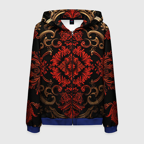 Мужская толстовка на молнии Красные классические узоры на черном фоне / 3D-Синий – фото 1