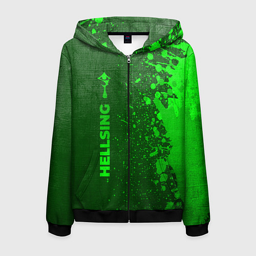 Мужская толстовка на молнии Hellsing - green gradient по-вертикали / 3D-Черный – фото 1