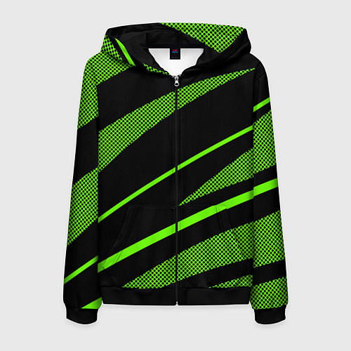 Мужская толстовка на молнии Чёрно-зелёный абстрактные полосы / 3D-Черный – фото 1