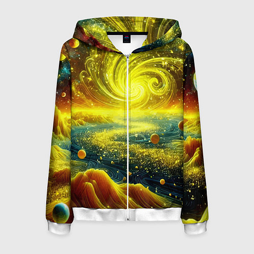 Мужская толстовка на молнии Neon galaxy - ai art fantasy / 3D-Белый – фото 1