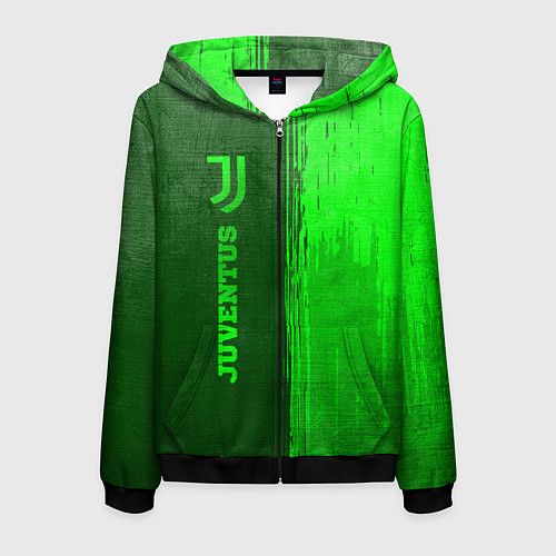 Мужская толстовка на молнии Juventus - green gradient по-вертикали / 3D-Черный – фото 1