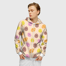 Толстовка 3D на молнии мужская Пасха цветные яйца, цвет: 3D-белый — фото 2