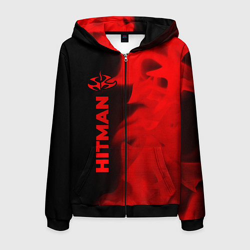 Мужская толстовка на молнии Hitman - red gradient по-вертикали / 3D-Черный – фото 1
