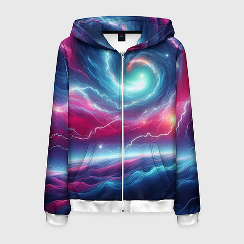 Мужская толстовка на молнии Spiral neon galaxy - ai art fantasy / 3D-Белый – фото 1