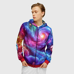 Толстовка 3D на молнии мужская Neon space fantasy, цвет: 3D-красный — фото 2