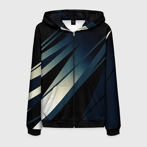 Мужская толстовка на молнии Чёрно-синий абстрактный с полосами / 3D-Черный – фото 1