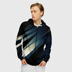 Толстовка 3D на молнии мужская Чёрно-синий абстрактный с полосами, цвет: 3D-черный — фото 2