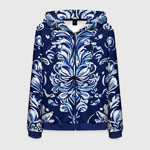 Мужская толстовка на молнии Гжель русский орнамент королевский синий / 3D-Синий – фото 1