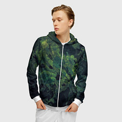 Толстовка 3D на молнии мужская Абстракция - green camouflage background, цвет: 3D-белый — фото 2