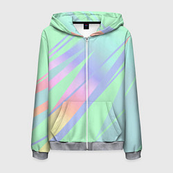 Толстовка 3D на молнии мужская Светлый зелёный мятный с полосами градиент, цвет: 3D-меланж