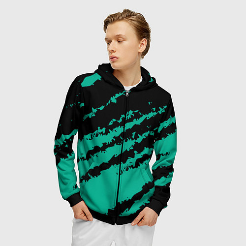 Мужская толстовка на молнии The color is black and turquoise / 3D-Черный – фото 3